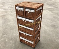 WICKER ROLLING CART WITH BASKETS