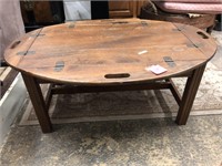 Small Round MCM Butler Table with 4 Handle Leafs
