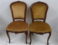 Pair Edwardian gold velvet upholstered chairs