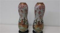 Pair Japanese Satsuma double gourd vases