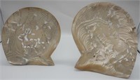 Two antique Indian carved mother of pearl shells