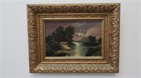 19thC framed Moon on water landscape