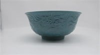Chinese moulded turquoise porcelain Dragon bowl