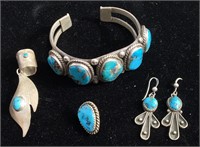 Native American Cuff Bracelet, Earrings, 54.4g