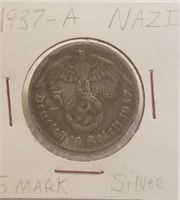 1937-A NAZI SILVER 5 MARK