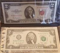 2PC $2 RED SEAL NOTE AND GREEN SEAL