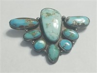 JB PLATERO SIGNED STERLING SILVER TURQUOISE BROOCH