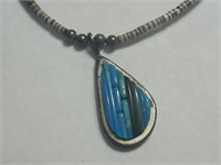 STERLING SILVER NECKLACE TURQUOISE CUT STONES