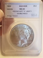 1925 PEACE DOLLAR SILVER COIN MS63 DGO/DDR ODG RAY