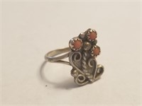 STERLING SILVER & CORAL RING