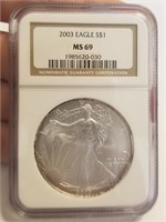2003 AMERICAN EAGLE MS69 GRADED NGC SILVER DOLLAR