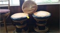 Two Leather Stools and Leather Pillow
