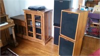 Oak Stereo Cabinet and Contents