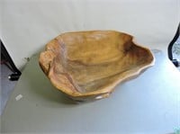 Vintage Handmade Wood Bowl, 16" x 16" x 7"