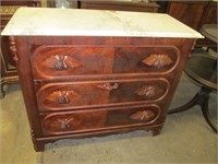 Three drawer marble top chest w. fruit pulls