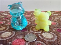 Small Blue Glass Fenton Bear &  Yellow Bear