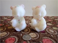 Pair of Milk Glass Fenton Bears - Hand Painted