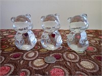 Three Clear Glass Fenton Bears w' Colored Hearts