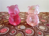 Pair of Cranberry & Pink Glass Fenton Bears