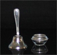 Sterling Rimmed Dish And Sterling Handled Bell