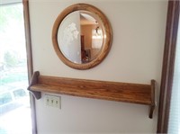Round Wood Mirror & Wall Hanging Book Shelf
