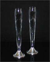 Pair Of Duchin Etched Sterling Base Bud Vases