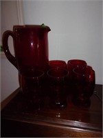 Red Glass Pitcher and glasses