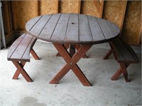 48" Round Picnic Table w/ 2 Benches 1 Bench Needs