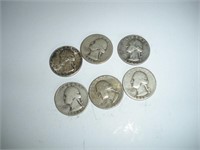 6 Silver Quarters 1936, 1938, 1940, 1947, 1964 1