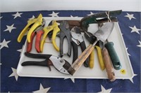 Tray of Hand Pruners  / Garden tools