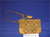 Coach Brown & Tan Coin Purse W/Zipper Closure 6"W