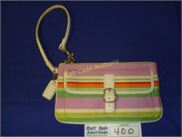 Coach Multi-Colored Striped Zipper Closure Clutch