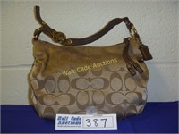 Coach - Tan W/Brown Fabric Handbag-Inside Zipper