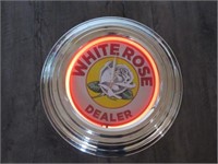 White Rose Oil Dealer Neon Clock