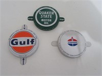 Lot of 3 Old Oil Bottle Caps Gulf Standard Quaker