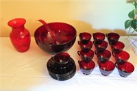 RUBY RED PUNCH BOWL SET WITH LADLE