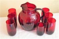 RUBY RED PITCHER & GLASSES