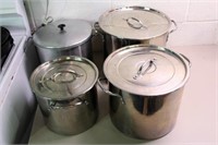 4 LARGE POTS & SIEVES