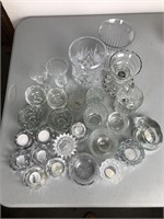 Lot of many glass, crystal candleholders