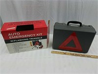 Auto emergency kit with flashing triangle.