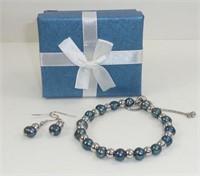 Freshwater Peacock Pearls Bracelet & Earring Set: