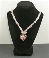 Rose Quartz w/ Glass Heart Necklace