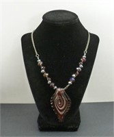 Silver & Purple Glass Necklace "EL"