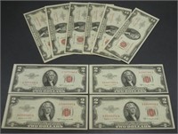 Group of 10 $2 U.S. Notes 1953 Series Red