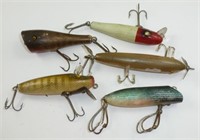 Lot of 5 Nice Vintage Wooden Fishing Lures