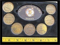CLASSIC COLLECTOR'S SET OF BRONZE COINS IN STAND