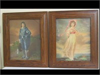 LOT - TWO OAK FRAMED PRINTS OF BLUE BOY AND PINKIE