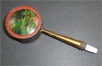 Antique Tin Litho Rattle with Whistle Handle -