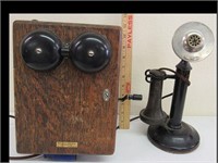 WESTERN ELECTRIC CANDLE STICK PHONE AND OAK CRANK