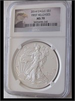 2014 MS 70 FIRST RELEASE SILVER EAGLE